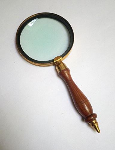 Handheld Magnifier with 3 inch Premium Brass Framed Magnifying Glass with Wooden Handmade Handle | Office Ware Decorative Zooming Lens By Hind Handicrafts (Design 1)