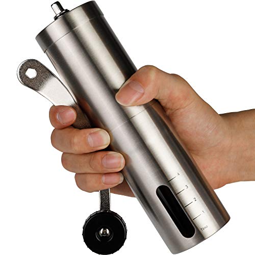 Manuelle Kaffeemühle mit Keramikmahlwerk Edelstahl Einstellbar Handkaffeemühle für Kaffeebohnen Mahlen
