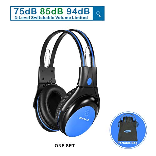 SIMOLIO Wireless IR Headphones with 3 Levels Volume Limiting, in Car IR Headphones with Audio Share, IR Wireless Headset for Headrest Car DVD, 2 Channel Foldable Car Headsets, Storage Bag and AUX Cord