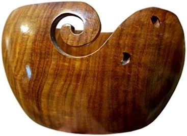 Large Wooden Yarn Bowl Holder with Holes for Crochet and Knitting | 7"x4" | Handcrafted of Sheesham Wood aka Indian Rosewood | Heavy, Sturdy and Deep | Yarn Bowl for Crocheting and Knitting!