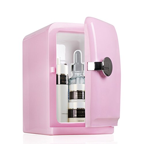 Click Here to See More Images DULPLAY Car Refrigeration Mini Fridge,5l Beverage Cooler For Home, Office And Car Single Door Mini Compact Refrigerator-pink 31.5x28x19cm(12x11x7inch)