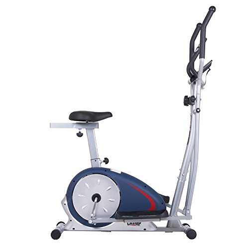 Body Champ BRM2788 Dual Trainer Elliptical Trainer and Exercise Bike with Seat and Heart Rate Pulse Sensors by