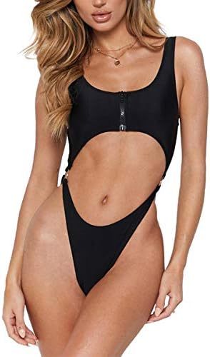 Almaree Women's Zip Front Cutout High Leg One Piece Swimsuits Brazilian Swimwear