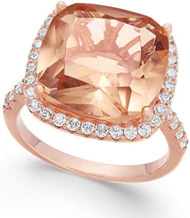 Celebration Moments 14k Rose Gold Over Sterling Silver 925 Simulated Morganite & Cubic Zirconia Halo Ring (Sizes 5-10)