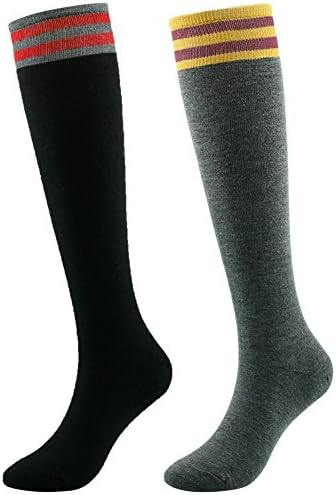 Funcat Women Stripe Tube over the Knee Thigh High Stockin Cosplay Dresses Athletic Socks, 2 Pairs Brown&amp;red Stripes