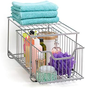 UNDER CABINET STACKABLE SLIDING DRAWER ORGANIZER - LARGE - SILVER