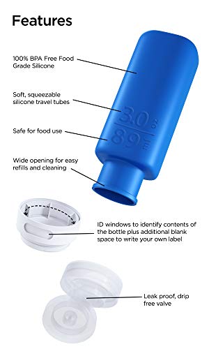 Leak Proof Refillable Silicone Travel Bottles - 3oz Travel Size Containers - Squeeze Bottle with TSA Bag - Thumbnail 4