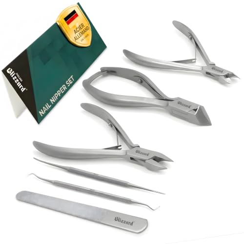 Blizzard Professional Pedicure Kit and Nail Foot Cutter - 5 Piece Podiatry Set for Ingrown and Thick Toenails - Clippers, File and Lifter - Stainless Steel - Senior and Men's Foot Care