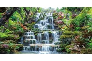 GOTLOS Tropical Forest Waterfall Terrarium Background, Natural Waterfall Green Forest Tree Reptile Habitat Background, Misty Rainforest Aquarium Background 36X18IN with 10 EVA Double-Sided Tape