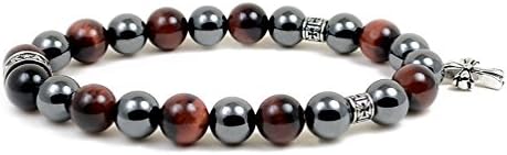 Accents KingdomRed Tiger Eye Bead Cross Hematite Bracelet for Arthritis and Carpal Tunnel