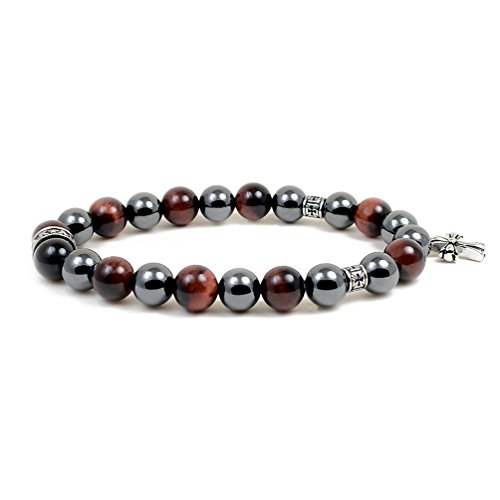 Accents KingdomRed Tiger Eye Bead Cross Hematite Bracelet for Arthritis and Carpal Tunnel