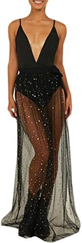 iPOGP Womens Sequin Skirt Boho High Waist Mesh Sexy Perspective Skirt Summer Casual Beach Maxi Long Dress