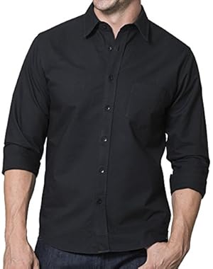 Aubon Men's Button Down Shirt, Solid Black Oxford, 100% Cotton