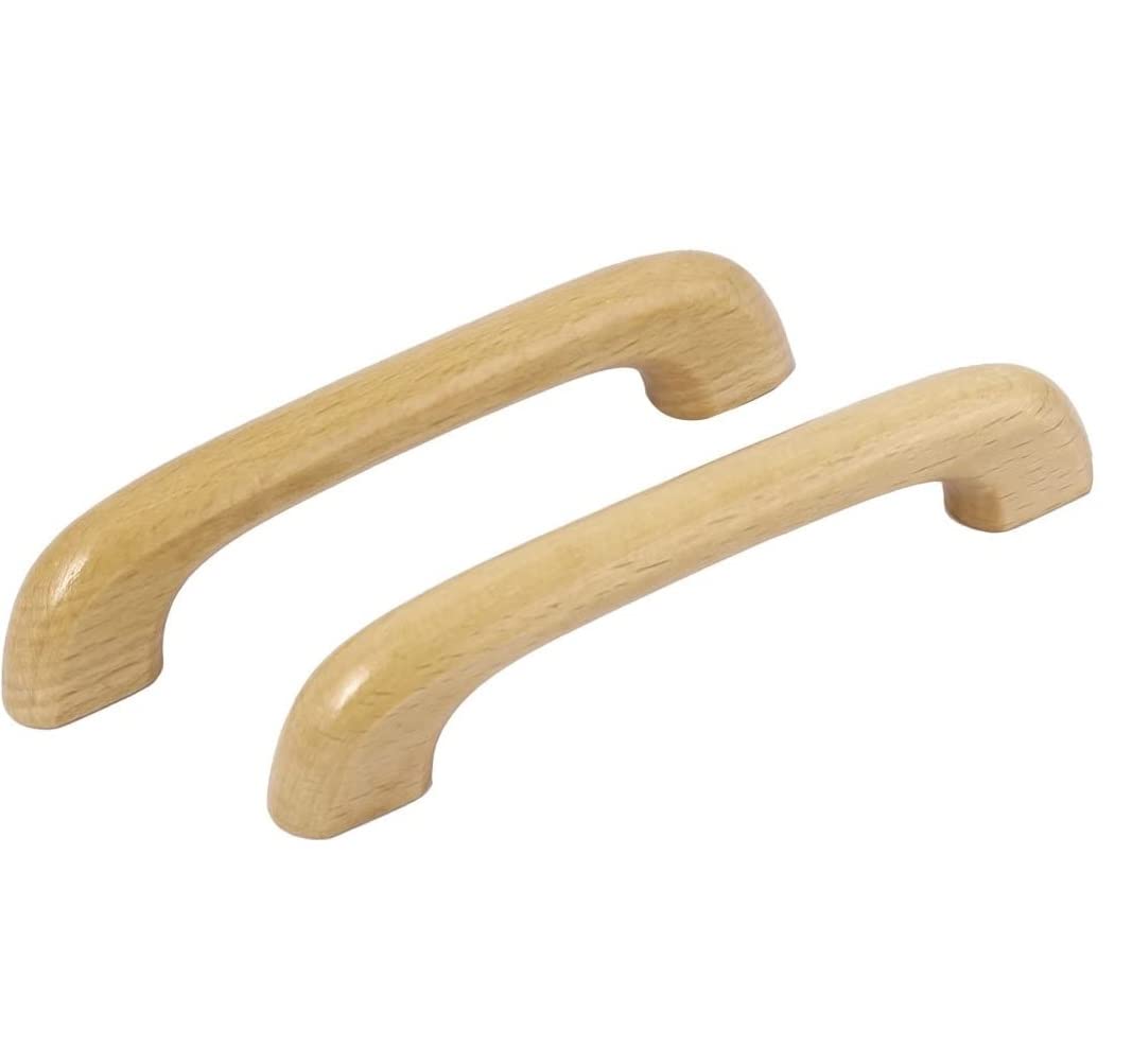 Merriway BH05974 (2 Pcs) Wood Oak 'D' Cupboard Cabinet Drawer Pull Handle Back Fix Lacquered 100mm (4 inch) - Pack of 2 Pieces