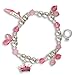 Girls Pink Pretty Princess Beaded Silver Tone Stretch Charm Bracelet