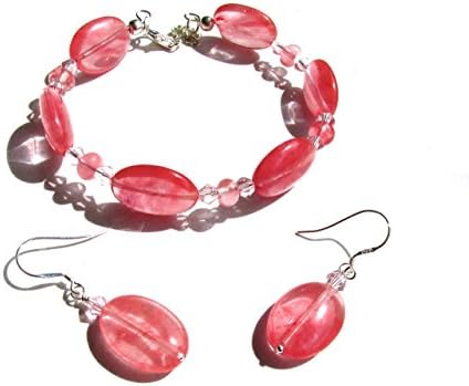 Pink Tourmaline bracelet and earrings jewelry set