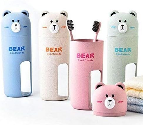 QERINKLE® Toothbrush Travel Cup Suit Toothbrush Holder Toothbrush Organizer Travel Washing Cup Set with 2 Toothbrushes, Toothbrush Holder for Kids for Children (Multicolor, 1PC)