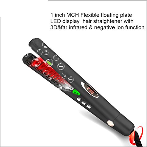 Hair Straightener Upgraded Far Infrared/negative Ion Flat Iron LED Display Automatically Switch Off Hair Straightener Silver Plating-black,pink (Color : Pink) - Thumbnail 2