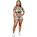 Women's Casual 2 Piece Outfits Floral Jumpsuits Loose Short Sleeve Top High Waist Long Pants Rompers
