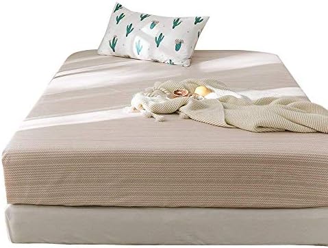 XUKEJU Gift for [Valentine's Day] 100% Cotton Printing Fitted Sheet Twin Size 39"x75" with 15" Deep Pocket Design White Stiped Patterns Light Brown Wave Mattress Cover for Kids/Adults