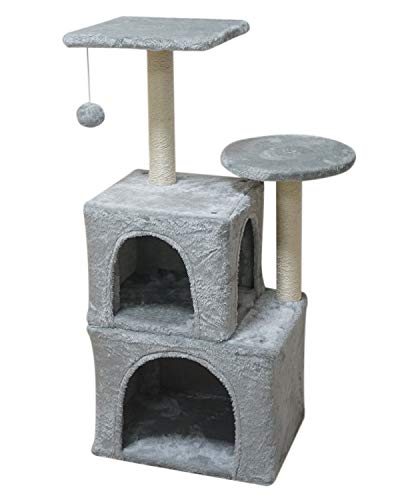 MIAO PAW Cat Tree CatTower Cat Condo Cat Furniture Activity Center Kitten Play House Cat Bed Sisal Scratching Posts and Double Platforms Grey