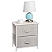 mDesign Short Vertical Dresser Storage Tower - Sturdy Steel Frame, Wood Top, Easy Pull Fabric Bins - Organizer Unit for Child/Kids Bedroom or Nursery - Textured Print - 2 Drawers - Linen/Natural