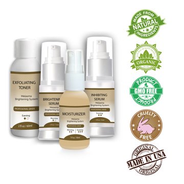 100% Natural & Organic Melasma Treatment for Face. Best System for Lightening & Dark Spot Corrector - Hydroquinone & Kojic Acid Free. Kit, Serum & Cream to Fade and Remove Pigment Problems. No peel!