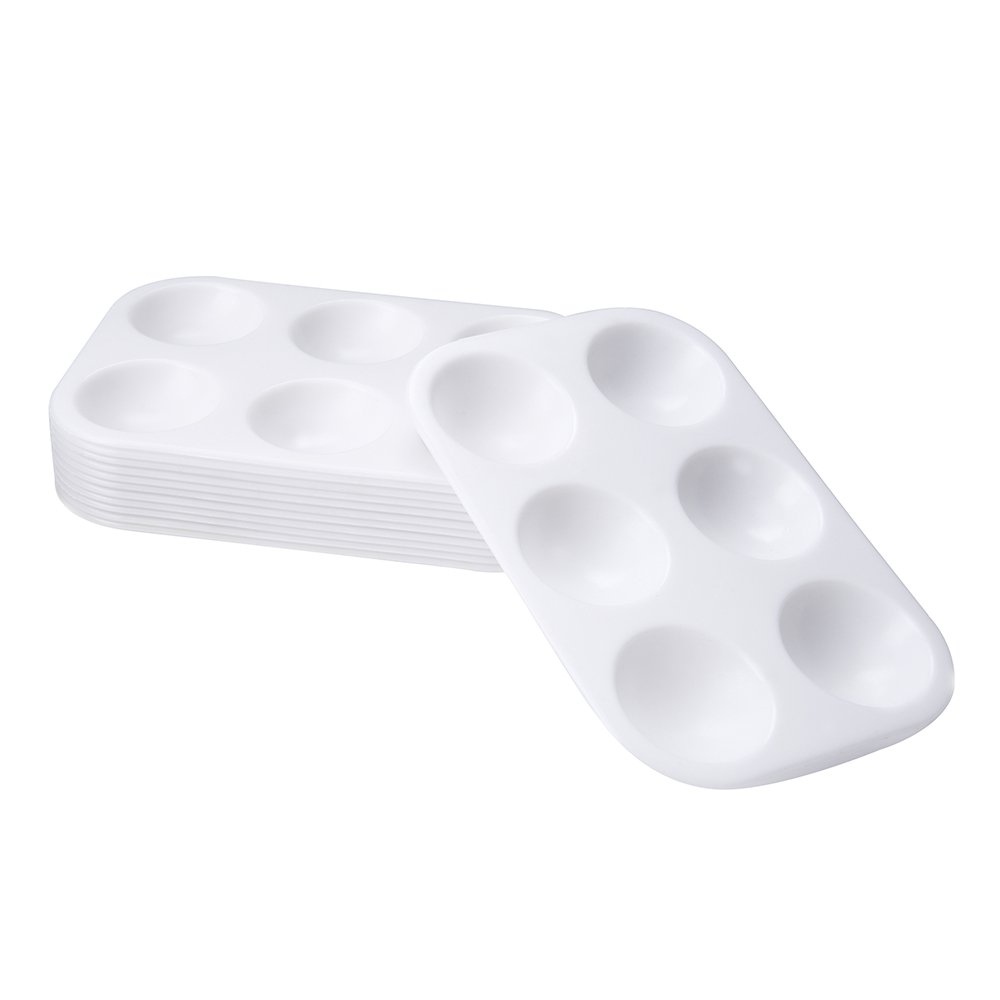Plastic Paint Palettes 6 Well Rectangular Watercolor Palette Painting Tray, White (12 Pieces)