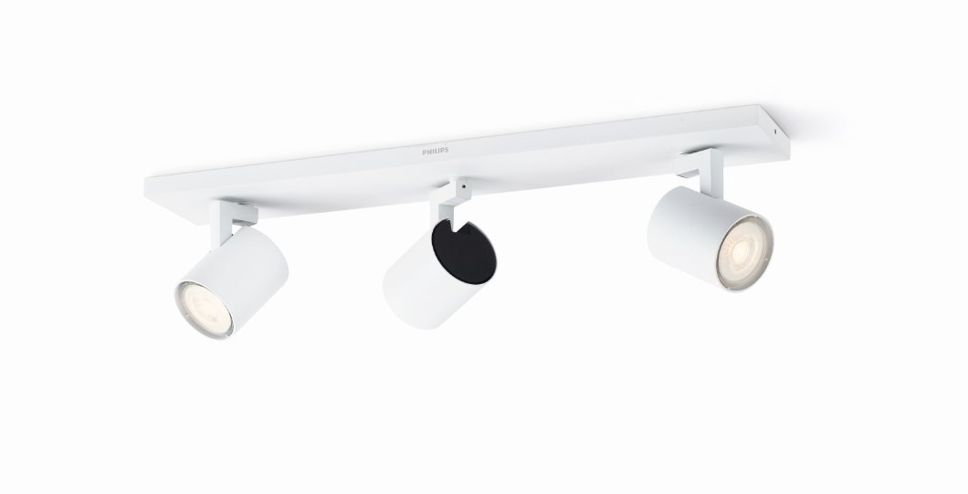 Philips myLiving Runner 3 LED Spotlights (9 W), Dimmable Ceiling Spotlights with Warm White Light and Three Swivelling Spot Heads, Energy Saving Room Lighting, White