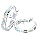 Bamos Jewelry 19 MM White Opal 925 Wedding Best Friend New Year's Party Girls Silver Hoop Stud Earrings