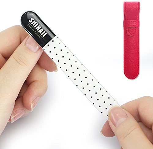 Shinail Glass Nail File and Buffer Block, Nail Polish Tool with Leather Protective Pouch, Crystal Nail Shiner Manicure Tool