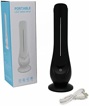 Portable LED Folding Desk Lamp - Dimmable Touch Control Small Table Lamp with Battery Operated USB Charging Port for Office, Bedroom, Living Room and Outdoor (Black)
