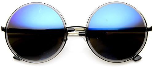 zeroUV - Womens Oversized Metal Etched Lens Flash Mirror Round Sunglasses (Etched Series | Silver / Ice Mirror)