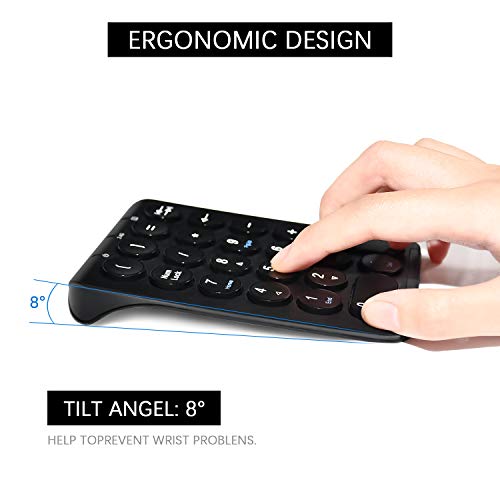 Wireless Numeric Keypad,Portable Slim Mini 2.4GHz 22-Key with Rechargeable Numerical keypad,USB Receiver for PC,Laptop,Desktop, Surface Pro, Notebook- Black - Thumbnail 2