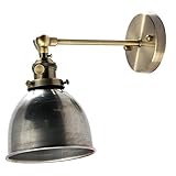 Jeteven Retro Vintage Industrial Steel Swing Arm Wall Sconce Light Lamp Shade for E27 Bulbs Silver
