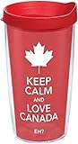 Tervis 1256239 Keep Calm and Love Canada Tumbler with Wrap and Red Lid 16oz, Clear