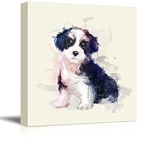Square Dog Series Canvas Wall Art - Watercolor Style Black and White Hair Dog - Giclee Print Gallery Wrap Modern Home Art Ready to Hang - 12x12 inches