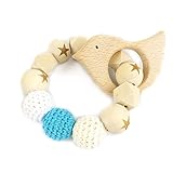 Bird Wooden Teether Chew Beads Baby Rattle Teether Nattural Raw Crochet Beads Toy Mom Bracelet Ecofriendly Baby Teething (Bird)