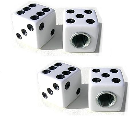 MarineLED 4x White Dice Die Car Tire Valve Stem Air Caps Tyre Covers Universal Truck/Bike