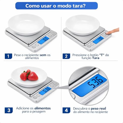 Balança Digital de Precisão 0,1g a 2kg para Cozinha e Jóias, Visor LCD Iluminado, 9 Unidades, Função Tara e Contagem de Peças, 2 Bandejas, Portáil Desligamento Automático