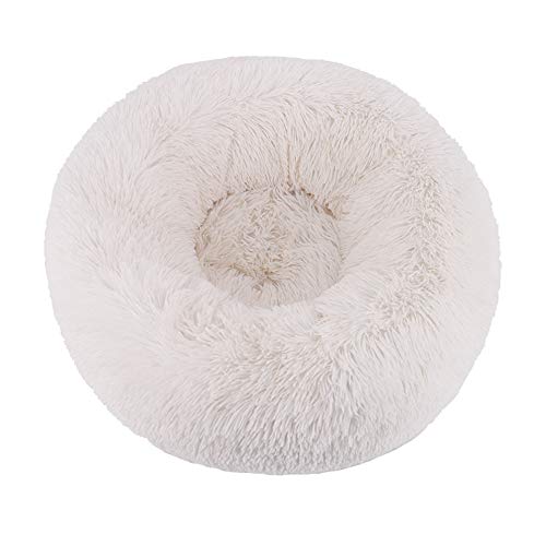 WonderKathy Modern Soft Plush Round Pet Bed for Cats or Small Dogs, Mini Medium Sized Dog Cat Bed Self Warming Autumn Winter Indoor Snooze Sleeping Cozy Kitty Teddy Kennel (S(19.7"Dx7.9"H), White)