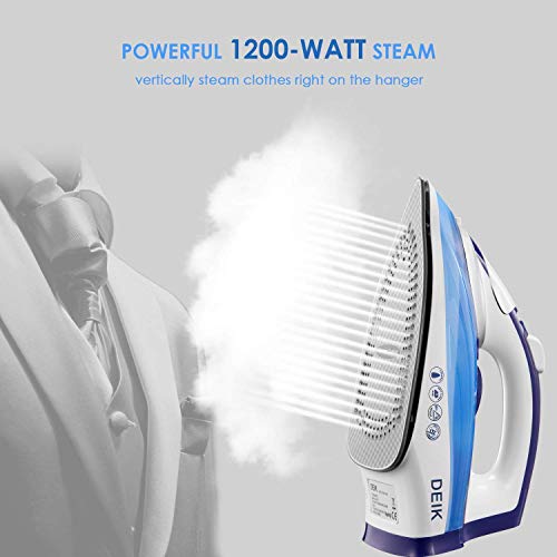 Deik Iron, Steam Iron, Anti-Calc Non-Stick Ceramic Soleplate Iron with Self-Cleaning Function, Variable Temperature, Steam Control, Steam Boost Control up to 25g / min, White/Blue