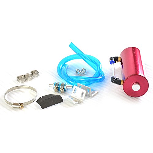 Oil Catch Tank,Universal 750ml Aluminum Round Engine Oil Breather Tank Catch Can Reservoir Kit Red