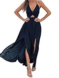 BerryGo Women's Sexy Halter V Neck Dress Floral Backless Split Beach Dress