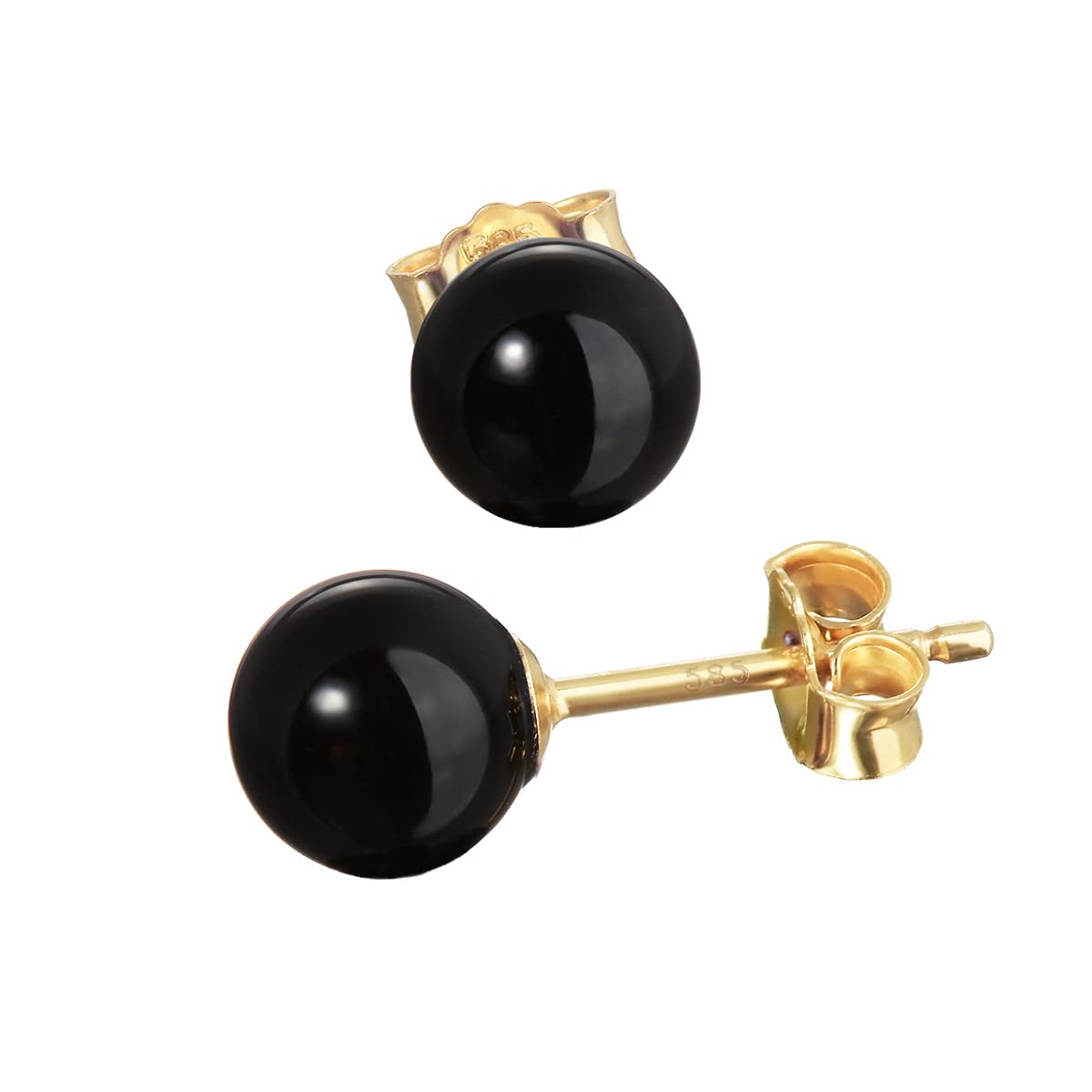 NKlaus pair of genuine onyx black ball stud earrings 6mm yellow gold gold earrings 7949