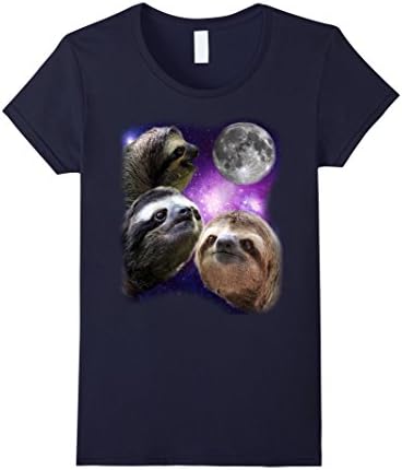 Womens Sloth Shirt - Three Wolves Moon Parody Meme Shirt Small Navy