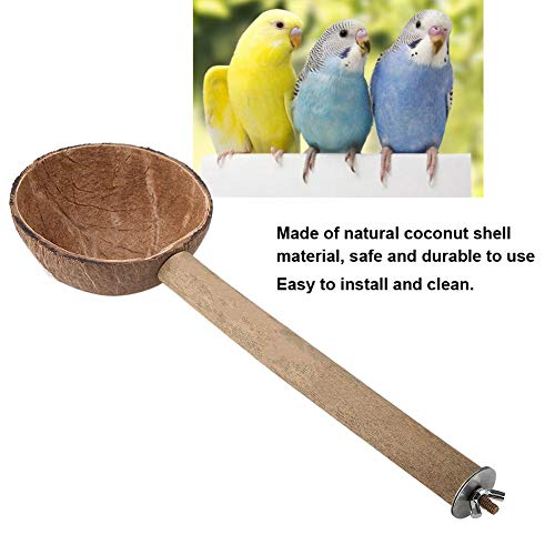 Jimfoty Bird Perch Stand, Natural Coconut Shell Bird Feeder Bowl Bird Cage Parrot Parakeet Stand Parrot Playstand Play Gym