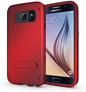 MeGi Hybrid Three Layers Armor Cover Case Holder with Kickstand and HD Screen Protector (Hard PC + Flexible TPU + Hard PC), Exclusive for Samsung Galaxy s6 (Red)