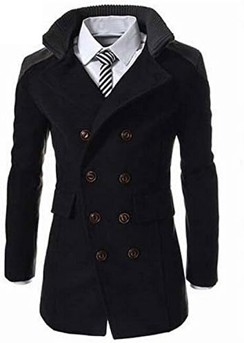 Also Easy Fashion Men's Autumn Winter Coat Turn-down Collar Wool Blend Men Pea Coat Double Breasted Winter Overcoat MWN113 black L