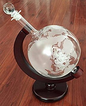 Glass Globe 500 Milliliter World Decorative Decanter With Wooden Stand and Glass Cork For Whiskey, Scotch, Spirits, Wine Or Vodka With Antique Ship Hand Made